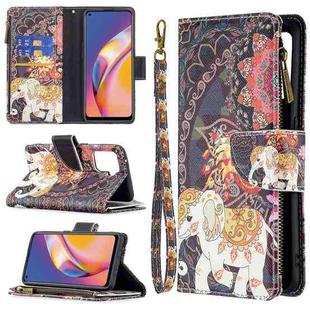 For OPPO A94/Reno5 F/F19 Pro Colored Drawing Pattern Zipper Horizontal Flip Leather Case with Holder & Card Slots & Wallet(Flower Elephants)