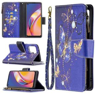 For OPPO A94/Reno5 F/F19 Pro Colored Drawing Pattern Zipper Horizontal Flip Leather Case with Holder & Card Slots & Wallet(Purple Butterfly)
