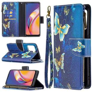 For OPPO A94/Reno5 F/F19 Pro Colored Drawing Pattern Zipper Horizontal Flip Leather Case with Holder & Card Slots & Wallet(Gold Butterfly)