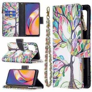 For OPPO A94/Reno5 F/F19 Pro Colored Drawing Pattern Zipper Horizontal Flip Leather Case with Holder & Card Slots & Wallet(Big Tree)