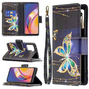 For OPPO A94/Reno5 F/F19 Pro Colored Drawing Pattern Zipper Horizontal Flip Leather Case with Holder & Card Slots & Wallet(Big Butterfly)