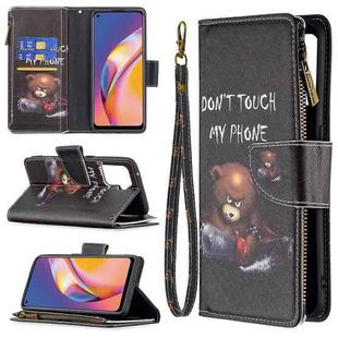 For OPPO A94/Reno5 F/F19 Pro Colored Drawing Pattern Zipper Horizontal Flip Leather Case with Holder & Card Slots & Wallet(Bear)