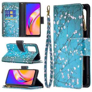 For OPPO A94 5G/F19 Pro+ 5G/Reno5 Z 5G Colored Drawing Pattern Zipper Horizontal Flip Leather Case with Holder & Card Slots & Wallet(Plum Blossom)
