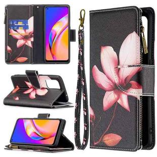 For OPPO A94 5G/F19 Pro+ 5G/Reno5 Z 5G Colored Drawing Pattern Zipper Horizontal Flip Leather Case with Holder & Card Slots & Wallet(Lotus)