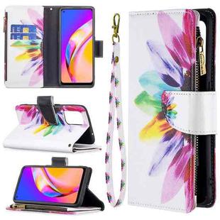 For OPPO A94 5G/F19 Pro+ 5G/Reno5 Z 5G Colored Drawing Pattern Zipper Horizontal Flip Leather Case with Holder & Card Slots & Wallet(Sun Flower)