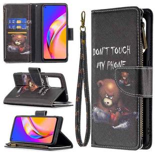 For OPPO A94 5G/F19 Pro+ 5G/Reno5 Z 5G Colored Drawing Pattern Zipper Horizontal Flip Leather Case with Holder & Card Slots & Wallet(Bear)