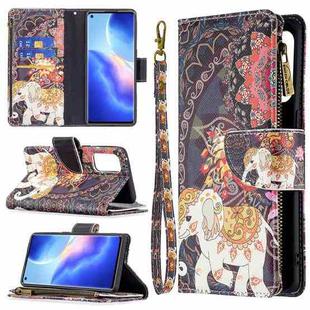 For OPPO Reno5 Pro 5G Colored Drawing Pattern Zipper Horizontal Flip Leather Case with Holder & Card Slots & Wallet(Flower Elephants)