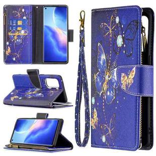 For OPPO Reno5 Pro 5G Colored Drawing Pattern Zipper Horizontal Flip Leather Case with Holder & Card Slots & Wallet(Purple Butterfly)