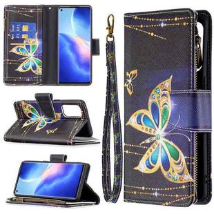 For OPPO Reno5 Pro 5G Colored Drawing Pattern Zipper Horizontal Flip Leather Case with Holder & Card Slots & Wallet(Big Butterfly)