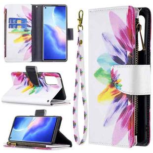 For OPPO Reno5 Pro 5G Colored Drawing Pattern Zipper Horizontal Flip Leather Case with Holder & Card Slots & Wallet(Sun Flower)