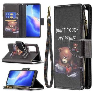 For OPPO Reno5 Pro 5G Colored Drawing Pattern Zipper Horizontal Flip Leather Case with Holder & Card Slots & Wallet(Bear)