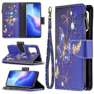 For OPPO Reno5 5G Colored Drawing Pattern Zipper Horizontal Flip Leather Case with Holder & Card Slots & Wallet(Purple Butterfly)