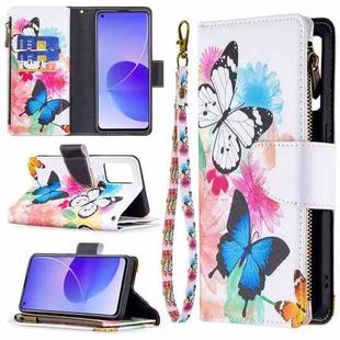 For OPPO Reno6 5G Colored Drawing Pattern Zipper Horizontal Flip Leather Case with Holder & Card Slots & Wallet(Two Butterflies)