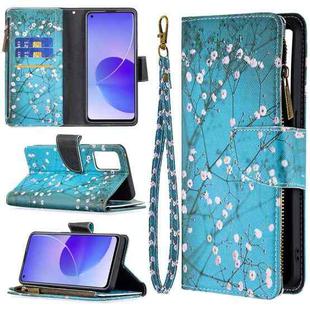 For OPPO Reno6 5G Colored Drawing Pattern Zipper Horizontal Flip Leather Case with Holder & Card Slots & Wallet(Plum Blossom)