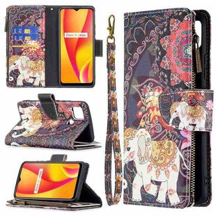 For OPPO Realme C15/C12/C25 Colored Drawing Pattern Zipper Horizontal Flip Leather Case with Holder & Card Slots & Wallet(Flower Elephants)