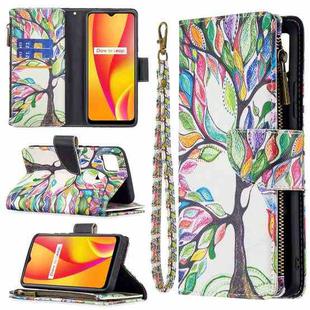 For OPPO Realme C15/C12/C25 Colored Drawing Pattern Zipper Horizontal Flip Leather Case with Holder & Card Slots & Wallet(Big Tree)