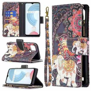 For OPPO Realme C21/C20 Colored Drawing Pattern Zipper Horizontal Flip Leather Case with Holder & Card Slots & Wallet(Flower Elephants)