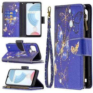 For OPPO Realme C21/C20 Colored Drawing Pattern Zipper Horizontal Flip Leather Case with Holder & Card Slots & Wallet(Purple Butterfly)
