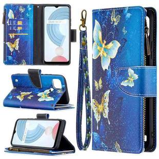 For OPPO Realme C21/C20 Colored Drawing Pattern Zipper Horizontal Flip Leather Case with Holder & Card Slots & Wallet(Gold Butterfly)