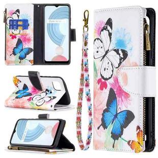 For OPPO Realme C21/C20 Colored Drawing Pattern Zipper Horizontal Flip Leather Case with Holder & Card Slots & Wallet(Two Butterflies)