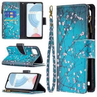 For OPPO Realme C21/C20 Colored Drawing Pattern Zipper Horizontal Flip Leather Case with Holder & Card Slots & Wallet(Plum Blossom)