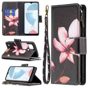 For OPPO Realme C21/C20 Colored Drawing Pattern Zipper Horizontal Flip Leather Case with Holder & Card Slots & Wallet(Lotus)
