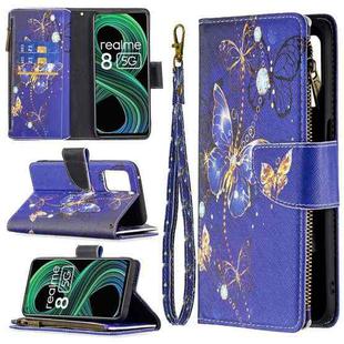 For OPPO Realme 8 5G/V13 5G Colored Drawing Pattern Zipper Horizontal Flip Leather Case with Holder & Card Slots & Wallet(Purple Butterfly)