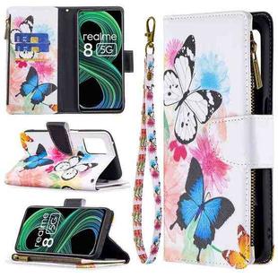 For OPPO Realme 8 5G/V13 5G Colored Drawing Pattern Zipper Horizontal Flip Leather Case with Holder & Card Slots & Wallet(Two Butterflies)