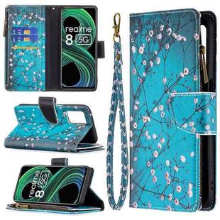 For OPPO Realme 8 5G/V13 5G Colored Drawing Pattern Zipper Horizontal Flip Leather Case with Holder & Card Slots & Wallet(Plum Blossom)