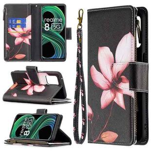 For OPPO Realme 8 5G/V13 5G Colored Drawing Pattern Zipper Horizontal Flip Leather Case with Holder & Card Slots & Wallet(Lotus)