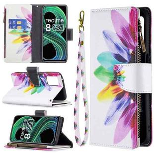 For OPPO Realme 8 5G/V13 5G Colored Drawing Pattern Zipper Horizontal Flip Leather Case with Holder & Card Slots & Wallet(Sun Flower)
