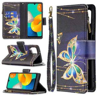 For Samsung Galaxy M32 Colored Drawing Pattern Zipper Horizontal Flip Leather Case with Holder & Card Slots & Wallet(Big Butterfly)