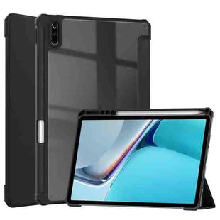 For Huawei MatePad 11 2020 Three-fold Transparent TPU Horizontal Flip Leather Case with Pen Slot & Three-fold Holder & Sleep / Wake-up Function(Black)