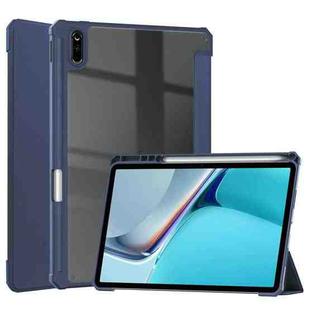 For Huawei MatePad 11 2020 Three-fold Transparent TPU Horizontal Flip Leather Case with Pen Slot & Three-fold Holder & Sleep / Wake-up Function(Blue)