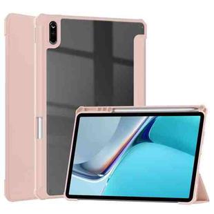 For Huawei MatePad 11 2020 Three-fold Transparent TPU Horizontal Flip Leather Case with Pen Slot & Three-fold Holder & Sleep / Wake-up Function(Rose Gold)