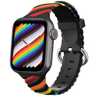 Two-color Twist Silicone Watch Band For Apple Watch Series 8&7 41mm / SE 2&6&SE&5&4 40mm / 3&2&1 38mm(Rainbow Black)