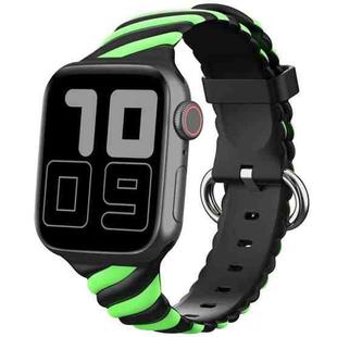 Two-color Twist Silicone Watch Band For Apple Watch Series 9&8&7 41mm / SE 3&SE 2&6&SE&5&4 40mm / 3&2&1 38mm(Fluorescent Green Black)