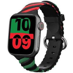 Two-color Twist Silicone Watch Band For Apple Watch Ultra 49mm / Series 8&7 45mm / SE 2&6&SE&5&4 44mm / 3&2&1 42mm(Red Green Black)