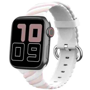 Two-color Twist Silicone Watch Band For Apple Watch Ultra 49mm&Watch Ultra 2 49mm / Series 9&8&7 45mm / SE 3&SE 2&6&SE&5&4 44mm / 3&2&1 42mm(Macaron Pink White)