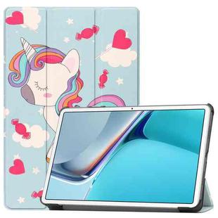 For Huawei MatePad 11 2021 Custer Painted PU Leather Case with Sleep / Wake-up Function & 3-Fold Holder(Unicorn)