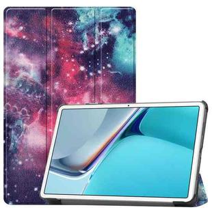For Huawei MatePad 11 2021 Custer Painted PU Leather Case with Sleep / Wake-up Function & 3-Fold Holder(Galaxy)