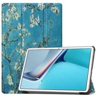 For Huawei MatePad 11 2021 Custer Painted PU Leather Case with Sleep / Wake-up Function & 3-Fold Holder(Apricot Blossom)