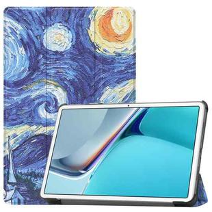 For Huawei MatePad 11 2021 Custer Painted PU Leather Case with Sleep / Wake-up Function & 3-Fold Holder(Starry Sky)