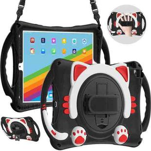 Cute Cat King Kids Shockproof Silicone Tablet Case with Holder & Shoulder Strap & Handle For iPad 10.2 2021 / 2020 / 2019 / Pro 10.5 / Air 10.5(Black Red)