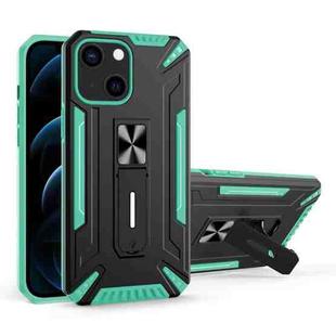 War-god Armor TPU + PC Shockproof Magnetic Protective Case with Folding Holder For iPhone 13 mini(Lake Green)