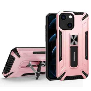 War-god Armor TPU + PC Shockproof Magnetic Protective Case with Folding Holder For iPhone 13 mini(Rose Gold)
