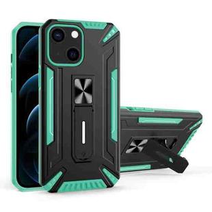 War-god Armor TPU + PC Shockproof Magnetic Protective Case with Folding Holder For iPhone 13(Lake Green)