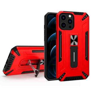 War-god Armor TPU + PC Shockproof Magnetic Protective Case with Folding Holder For iPhone 13 Pro(Red)