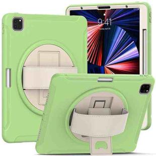 For iPad Pro 12.9 2022 / 2021 360 Degree Rotation PC + TPU Protective Tablet Case with Holder & Hand-strap(Matcha Green)