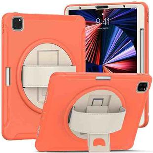 For iPad Pro 12.9 2022 / 2021 360 Degree Rotation PC + TPU Protective Tablet Case with Holder & Hand-strap(Coral Orange)